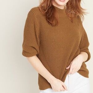Textured Mock-Neck Blouson-Sleeve Sweater